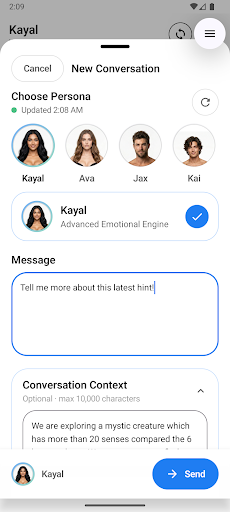Kayal Google Play screenshot showing the conversation flow